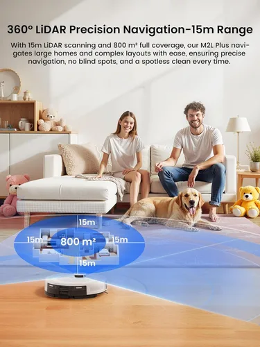 Vista 2 de Lefant Robot aspirador y trapeador M2L Plus LiDAR, prevención de obstáculos PSD de 190°, succión fuerte de 6000Pa, capacidad de 75 días, mapeo