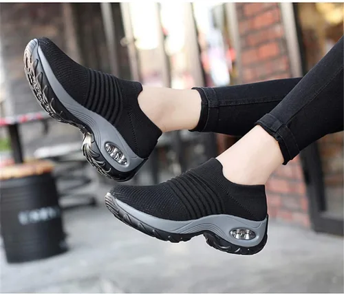 Vista 4 de UareMgic Zapatos de enfermería para mujer, para caminar, con plataforma de punto, con amortiguación de aire, zapatos de trabajo