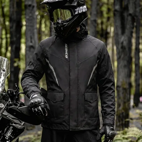 Vista 2 de Scoyco Chaquetas impermeables para hombre, chaqueta impermeable ligera para exteriores con capucha