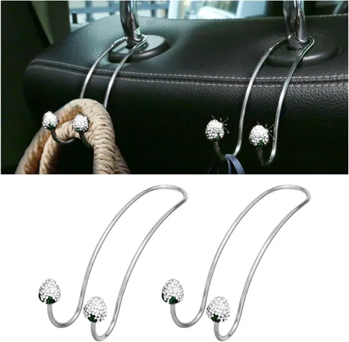 Vista 10 de BESULEN Ganchos decorativos de fresa para automóvil, paquete de 2 organizadores de respaldo de asiento con diamantes brillantes, ganchos de AB