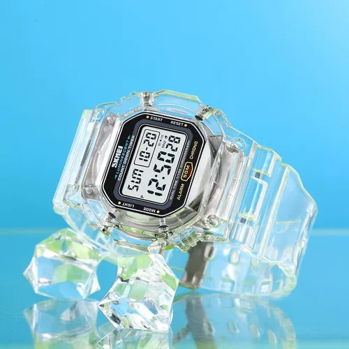 Vista 3 de Gosasa Unisex Square Transparent Digital Watch with Chronograph Timer A Blanco