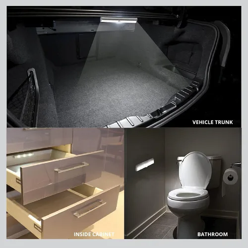 Vista 6 de PeakPlus Luz LED con sensor de movimiento, luces LED que funcionan con pilas, iluminación debajo del gabinete, luces adhesivas, luz nocturna