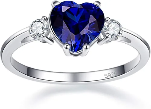 Vista 2 de BONLAVIE Anillo de compromiso de plata de ley 925 para mujer, 2.25 quilates, creado con zafiro azul, talla esmeralda verde, anillo de compromiso