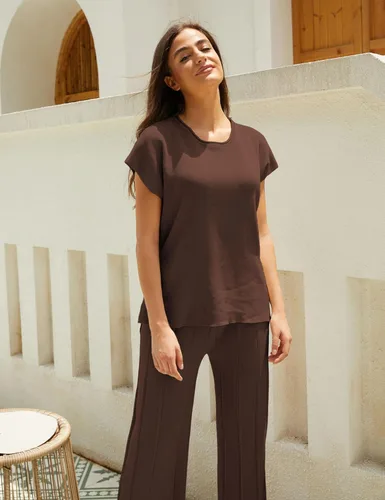 Vista 4 de Zaxqunty Conjuntos de 2 piezas para mujer, conjuntos de suéter, chaleco de punto, pantalones de cintura elástica