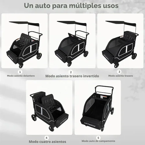 Vista 8 de Cochecito de 4 plazas, diseño en forma de automóvil, se adapta a hasta 4 niños Foldable, All Terrain Wheels, 300 lb, Removable Canopy, 5-Point