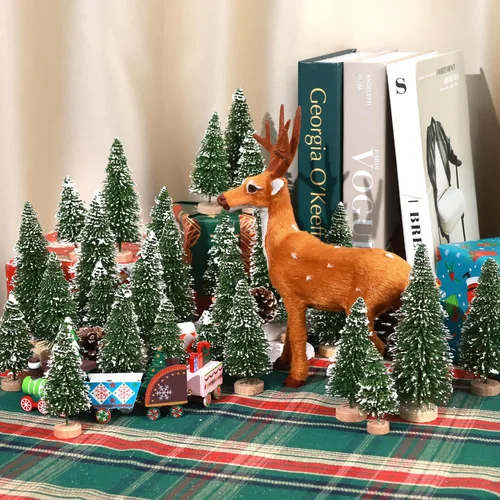 Vista 2 de 30 piezas de mini árboles de Navidad, mini árboles de Navidad artificiales de pino con base de madera, mini árboles de sisal para mesa, decoración
