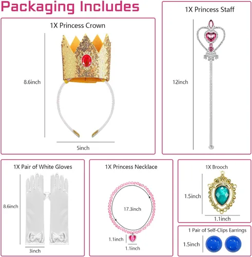 Vista 6 de Mooedcoe Disfraz de princesa melocotón para niñas pequeñas, vestidos de princesa melocotón con accesorios, vestido de princesa rosa