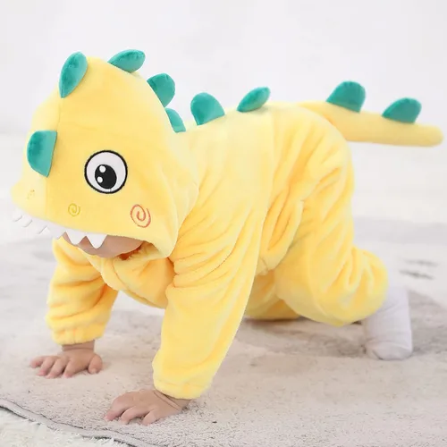 Vista 9 de TONWHAR Disfraz de Halloween para bebés y niños pequeños, traje de nieve para niños (3.5-4.5 añosaltura 41-46 pulgadas, dinosaurio amarillo)