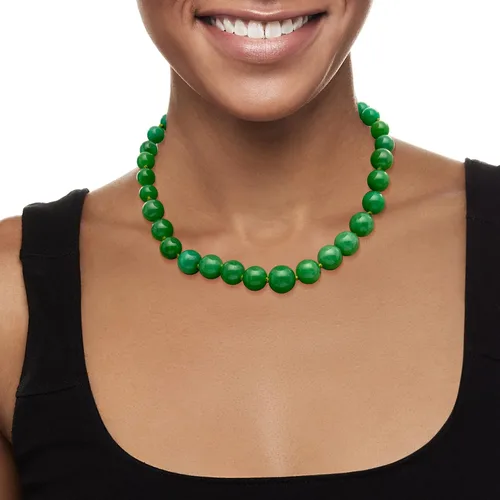 Vista 2 de Ross-Simons Collar de cuentas de jade de 0276-0551in con oro amarillo de 14 quilates jade