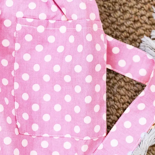 Vista 5 de MT WORLD Delantal para niños personalizado, delantal para niños pequeños para niñas, delantal de lino bordado, delantales para niños con lunares