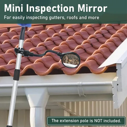 Vista 3 de Flehomo Espejo giratorio ajustable, herramienta de inspección de canaletas fácil desde el suelo, conectado a poste de extensión para inspeccionar