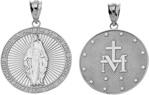 Vista 2 de Collar con colgante de plata de ley 925 con medalla milagrosa católica y sagrada Virgen María