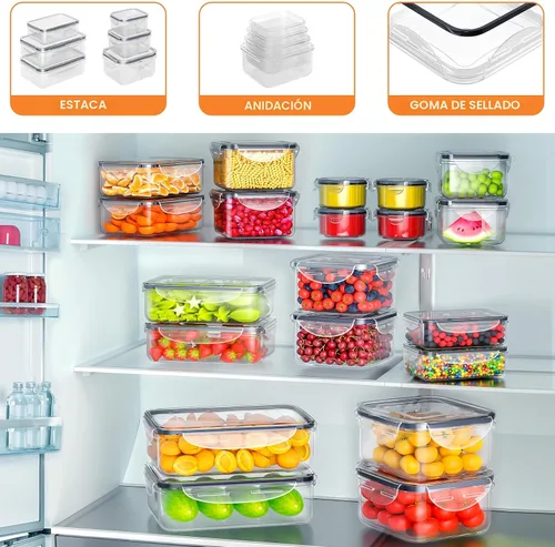 Vista 3 de 40 recipientes de almacenamiento de alimentos con tapas herméticas (20 recipientes y 20 tapas), contenedor de preparación de comidas de plástico