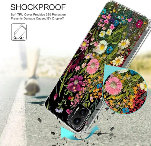 Vista 3 de Funda transparente para Motorola Moto G Stylus 5G 2023 con patrón de flores silvestres para mujeres y hombres, doble capa híbrida de poliuretano