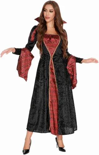 Vista 7 de HAPNBCELE Disfraz de vampiro para mujer, vestidos góticos de reina oscura de Halloween