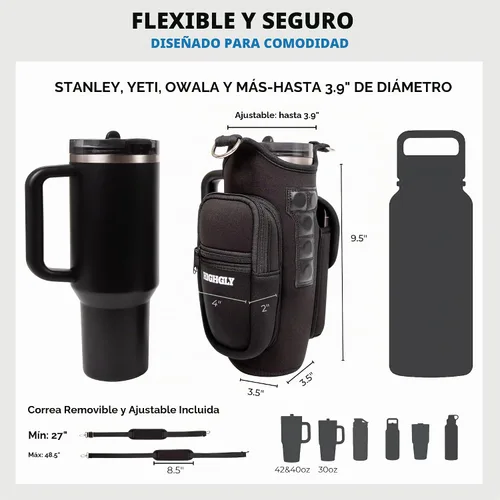Vista 8 de Bolsa magnética de gimnasio para vasos de 21 a 42 onzas — Se adapta a Stanley, Owala y vasos similares Soporte para botellas manos libres