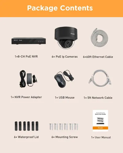 Vista 8 de Sistema de cámara de seguridad PoE, 6 cámaras domo IP PoE con cable de 5MP IK10 a prueba de vandalismo al aire libre con detección de persona, IP66