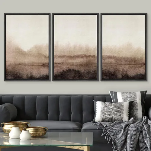 Vista 2 de SIGNWIN Lienzo enmarcado para pared, juego de arte de acuarela pastel, paisaje marrón, naturaleza, naturaleza salvaje, ilustraciones modernas, arte