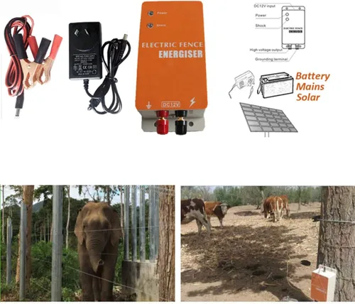 Vista 5 de DC 12 V Solar Electric Fence Charger Ranch Controlador de Energía Animal Mapache Perro Oveja Caballo Ganado Aves Granja Cerca Eléctrica