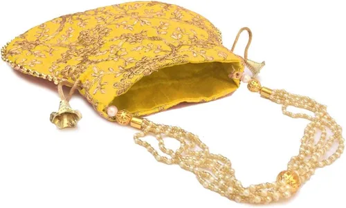 Vista 3 de Bolso de mano de seda bordado de diseño étnico indio para mujer