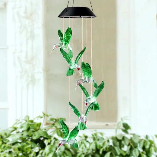 Vista 6 de Regalos para mujeres, campanillas de viento solares de colibrí (7 colores cambiantes), regalos de colibrí para mamá/abuela/esposa/padres/amigos