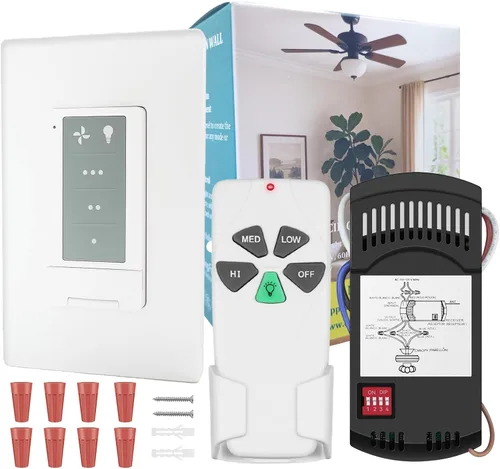 Vista 11 de Ventilador de techo de 3 velocidades con control remoto e interruptor de atenuación Combinación 2 en 1 de luz y control de pared, compatible