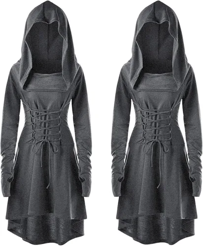 Vista 2 de HRSTUYL Vestidos de capa negra para mujer vestido de bruja 2022 capa gótica con capucha capa con capucha vampiro
