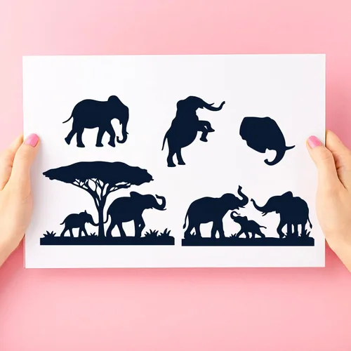 Vista 4 de BENECREAT 2 estilos de silueta de elefante patrón de corte de acero al carbono, marco de amistad, plantilla de estampado de fondo para hacer fotos