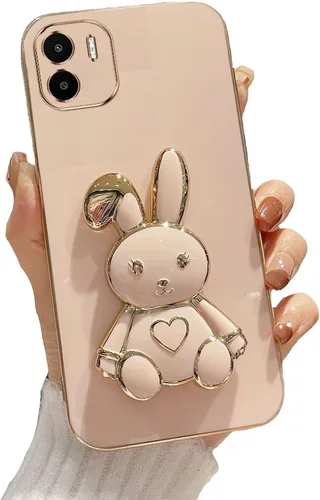 Vista 69 de Funda con soporte de conejo de corazón para Xiaomi Redmi A1, galvanizado suave TPU protector delgado a prueba de golpes con lindo conejito soporte
