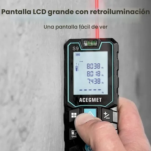 Vista 7 de Medición láser, herramienta de medición láser ACEGMET (229 pies/pulgadas/M) LCD retroiluminado con función de silencio medición de distancia láser
