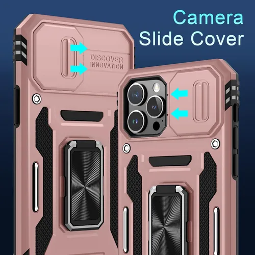 Vista 158 de DEERLAMN Funda para iPhone Xs Max con funda deslizante para cámara + protector de pantalla, soporte giratorio de anillo de grado militar a prueba