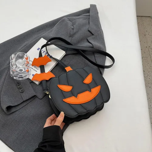 Vista 5 de Bolso cruzado de calabaza de Halloween para mujer, novedoso bolso de calabaza, bolso de hombro de diablo de Halloween, divertido bolso cruzado