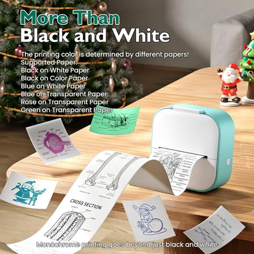 Vista 3 de Phomemo Impresora de calcomanías, cápsulas de impresión T02, mini impresora con 3 rollos de papel de color transparente, máquina de bolsillo térmica