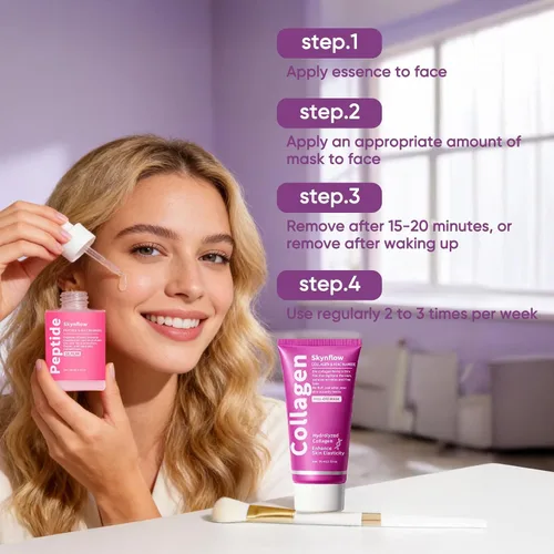 Vista 7 de Máscara facial de colágeno + suero PDRN de péptidos voluminosos, máscara hidrolizada para despegar durante la noche, juego de cuidado de la piel