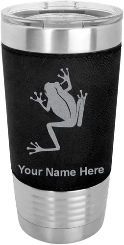 Vista 21 de LaserGram Personalized 20oz Tumbler, Tree Frog (Baseball Style) Engraved Gift, Faux Leather Wrap, Vacuum Insulated Stainless Steel, Laser Engraved
