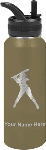 Vista 13 de LaserGram Botella de agua personalizada de 32 onzas, jugador de softbol Regalo grabado para jugadores de sóftbol, acero inoxidable aislado al vacío