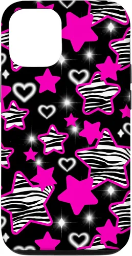 Vista 28 de Carcasa para iPhone 16 McBling Estética Zebra Print Stars Hearts Rosa Negro Y2K