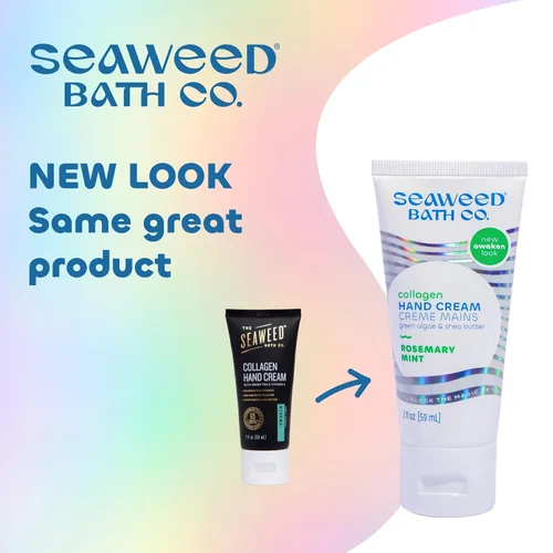 Vista 2 de Seaweed Bath Co. Crema de manos con colágeno, aroma a romero y menta, 2 onzas, algas cosechadas de forma sostenible, algas verdes, manteca de karité