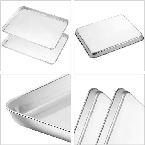 Vista 4 de Yododo - Juego de bandeja para hornear con estante de refrigeración (2 sartenes + 2 estanterías), bandeja para hornear galletas de acero inoxidable