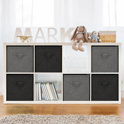 Vista 5 de Nestl Contenedores de almacenamiento plegables de tela, organizador de 6 cubos con asas, negro, 11 pulgadas para dormitorio, sala de juegos y más