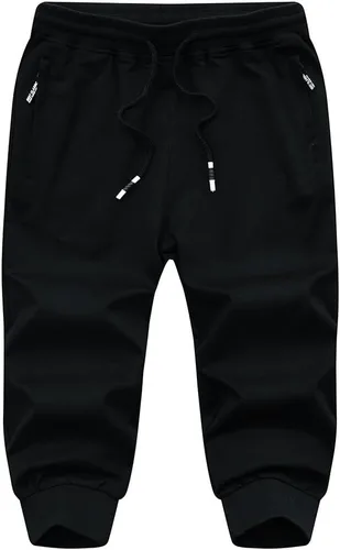Vista 7 de FASKUNOIE - Pantalones deportivos cortos para hombre, pantalones capri casuales de algodón, pantalones cortos de 34 hasta por debajo de la rodilla