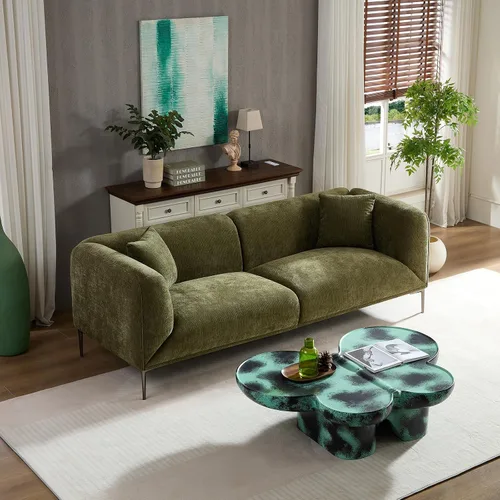 Vista 10 de KEVINSPACE Sofá moderno de 4 plazas con respaldo curvo de 88.58 pulgadas, estilo minimalista, cómodo sofá de 4 plazas con almohadas – Sofá de Beige