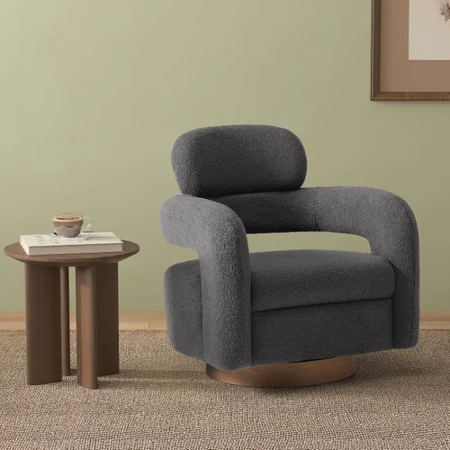 Vista 2 de WestinTrends Alexandria Mid-Century Modern Sherpa - Silla giratoria de barril color gris carbón