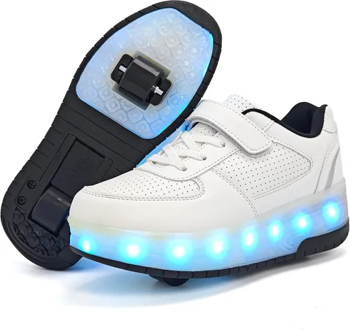 Vista 18 de Wooowyet - Tenis con ruedas y luces LED para niños y niñas, con ruedas, USB recargable, cierre de gancho y bucle