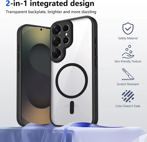Vista 154 de Funda magnética transparente compatible con Xiaomi 17T, color negro 2 en 1 PC + TPU cubierta de teléfono a prueba de golpes, carcasa protectora