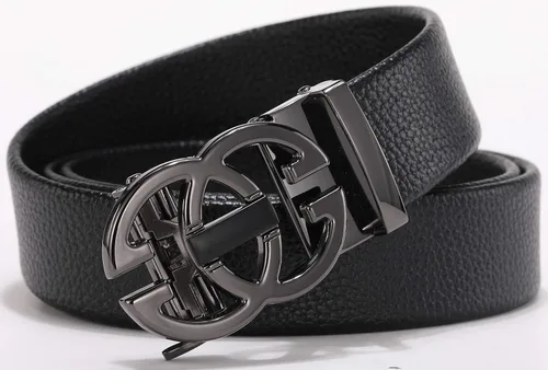 Vista 2 de Cinturón de cuero con diseño de hebilla automática de moda clásica para hombre