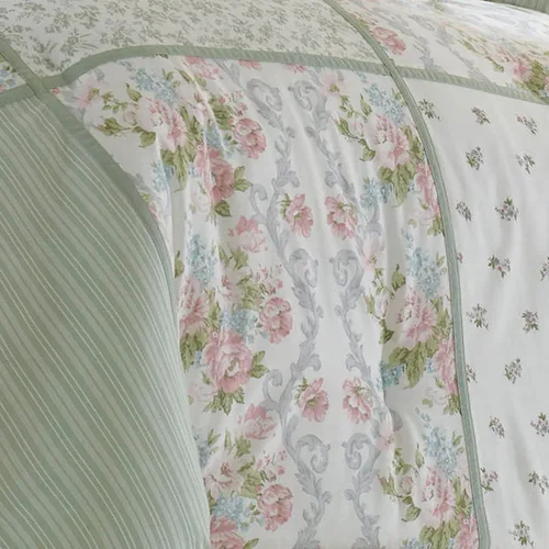 Vista 3 de Laura Ashley - Juego de edredón matrimonial, ropa de cama de algodón reversible con fundas a juego y falda de cama, elegante decoración del hogar