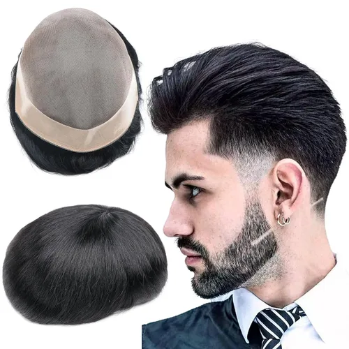Vista 11 de Toupee - Sistema de reemplazo de cabello para hombres, cabello humano real, 5 x 7 pulgadas, base de encaje mono, extensión duradera para hombre