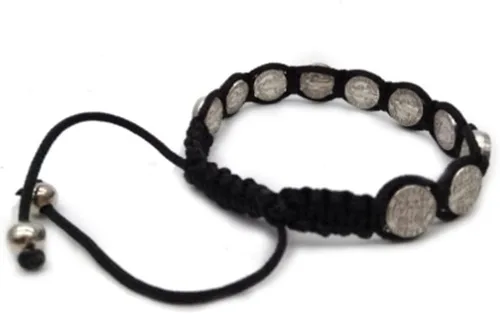 Vista 6 de Pulsera hecha a mano de San Benito, Virgen María, Cruz para mujeres y hombres, cuerda trenzada roja y negra, regalos católicos, joyería religiosa