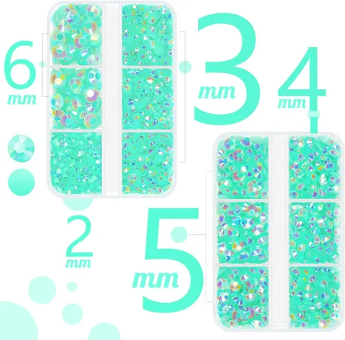 Vista 2 de qiipii Diamantes de imitación de resina AB verde aguamarina con pegamento B7000 para manualidades deslumbrantes de 2mm-6mm piedras gelatinosas